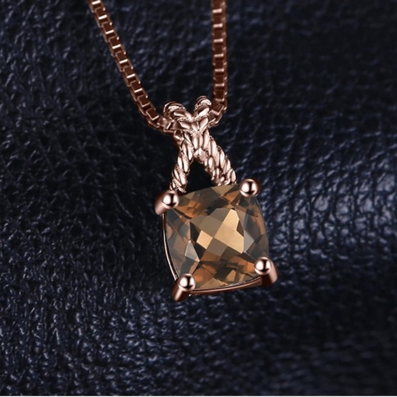 10k 925 Chocolate Diamond Quartz Pendant Necklace - Picture 8 of 11